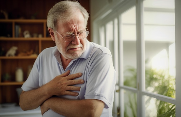 Photo ill man suffering with heart disease symptoms