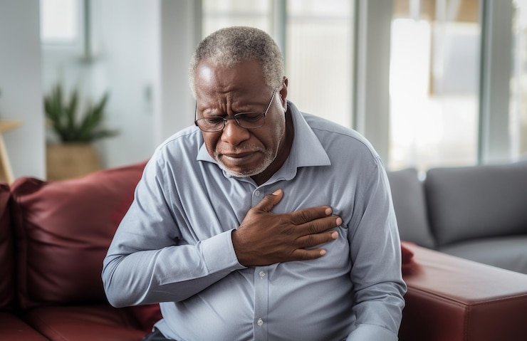 Photo ill man suffering with heart disease symptoms