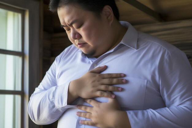 心臓病の症状で苦しんでいる病気の男