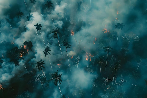 Photo illegal fires causing environmental damage aerial view of deforestation in a tropical rainforest concept illegal fires environmental damage deforestation tropical rainforest aerial view