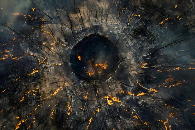 Photo illegal forest clearing through fire aerial view of environmental destruction and ecological issues concept forest fires environmental destruction illegal activity aerial view ecological issues