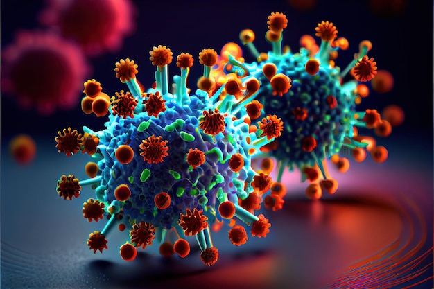 Illness respiratory virus flu outbreak 3d medical illustration\
microscopic view of floating influenza virus cells neural network\
generated art not based on any actual scene or pattern
