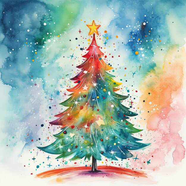 Photo illuatration of a colorful watercolor christmas tree