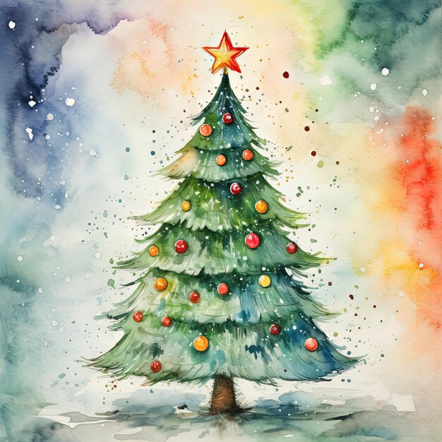 Photo illuatration of a colorful watercolor christmas tree