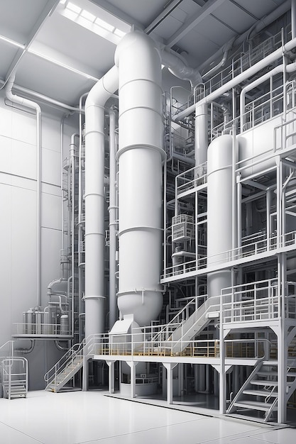 Освещение процессов Мокет интерьера нефтеперерабатывающего завода на белом фоне
