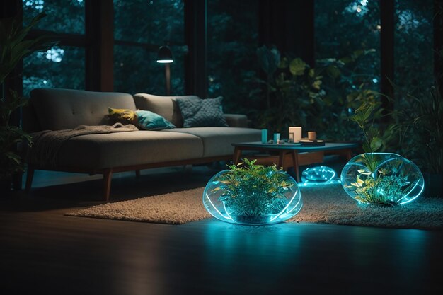 Foto illuminate con la tecnologia 'biolumina' merging living glow amp per l'arredamento domestico futuristico