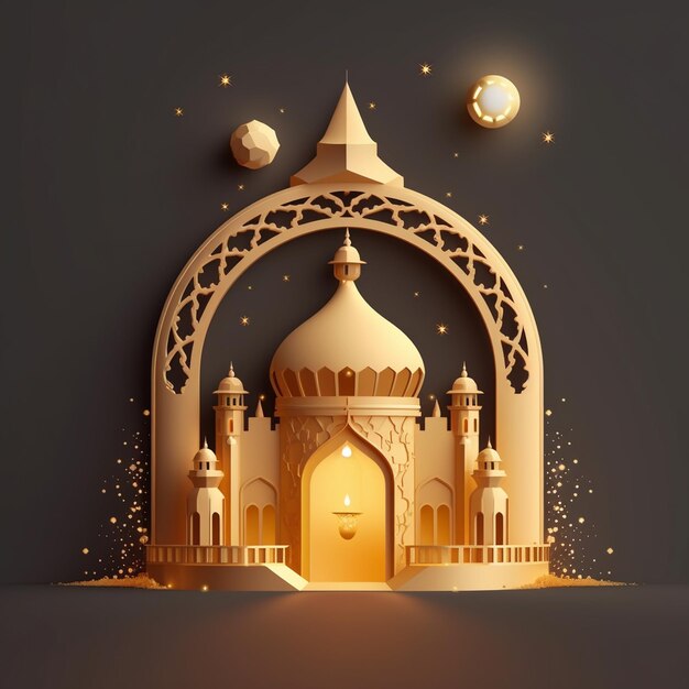 Foto lanterna araba illuminata sulla luna crescente della comunità musulmana della moschea ramadan kareem