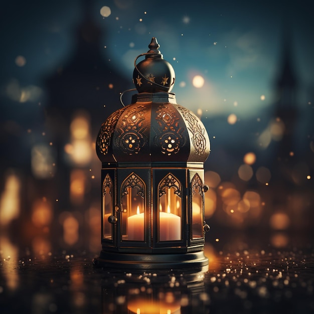 Illuminated arabic lantern on mosque muslim community