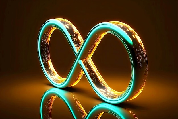 Illuminated beautiful green blue neon color infinity sign