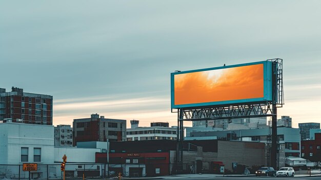 Photo illuminated billboard in cityscape with cloudy sky generative ai