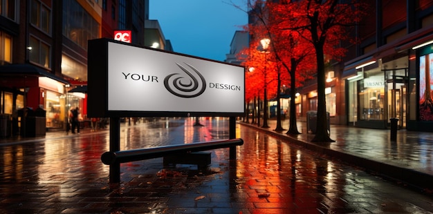 Photo illuminated billboard mockup in shopping center at night