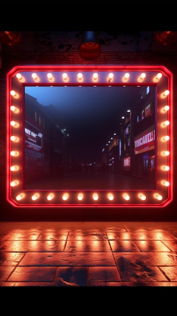 Illuminated billboard on a wall with retro style frame and neon Vertical Mobile Wallpaper