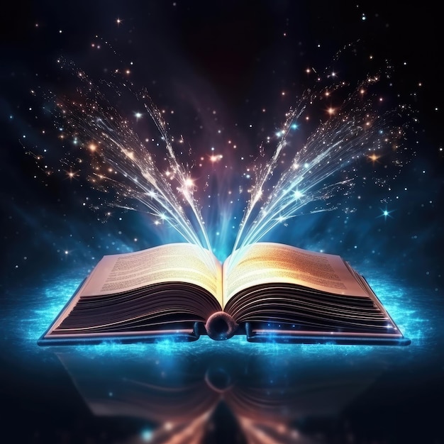 An illuminated book symbolizing literature and fairytales Illustration Generative AI