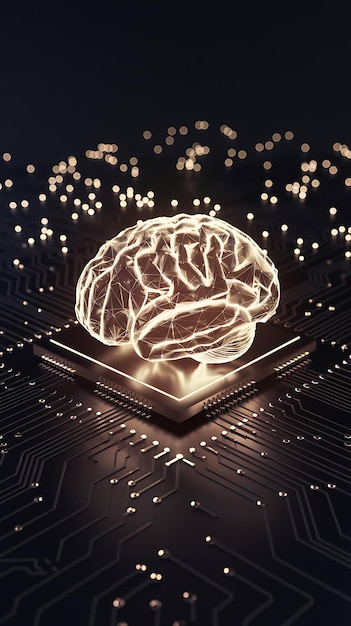 Illuminated Brain Structure in a Futuristic Digital Landscape