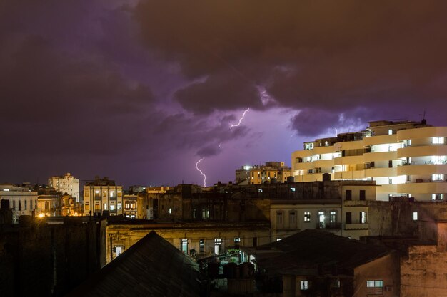 Foto edifici illuminati contro un cielo nuvoloso