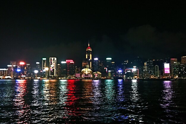 Illuminated buildings in city at night