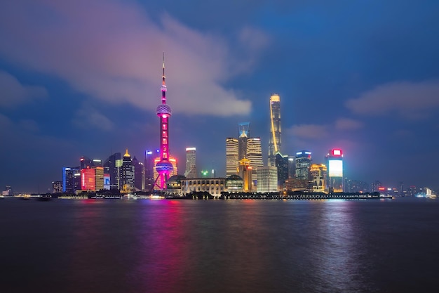 Illuminated buildings in city at night