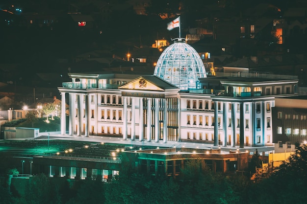 Illuminated buildings in city at night