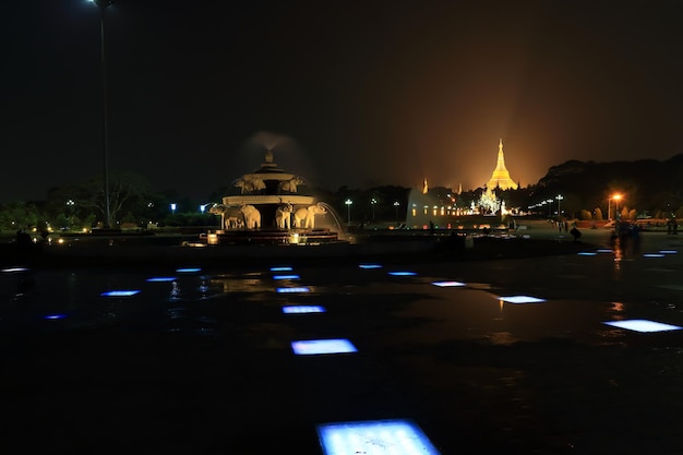 illuminated buildings in city at night