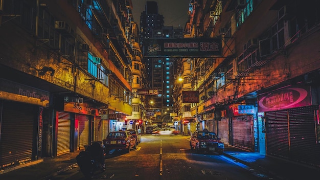 illuminated buildings in city at night