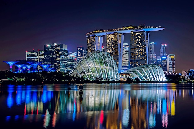 illuminated buildings in city at night