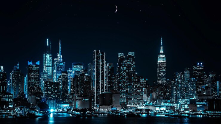 Photo illuminated buildings in city at night