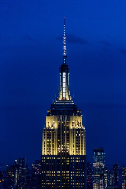 Illuminated buildings in city