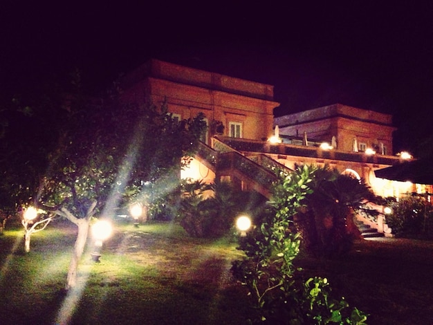 Illuminated buildings at night