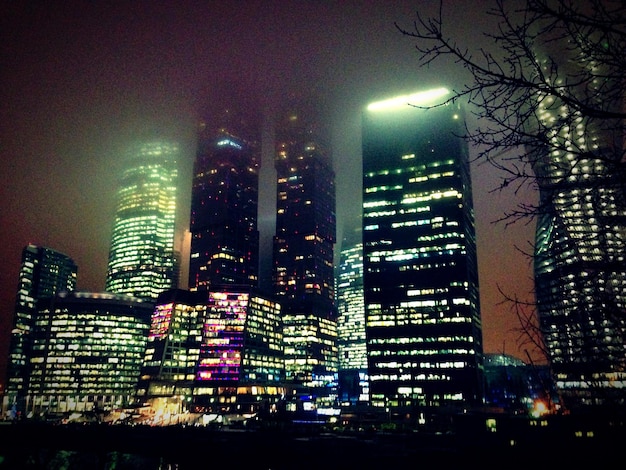 Illuminated buildings at night