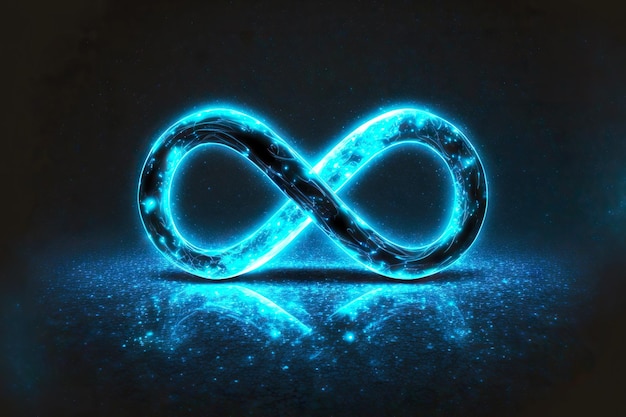 Illuminated by blue light infinity sign depicted in dark sky