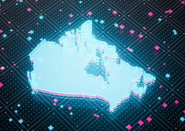 illuminated canada data map neon blue light on seamless pattern background 3d illustration