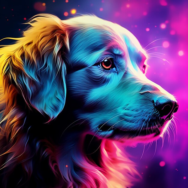 アーティスティックな色で照らされた犬のクローザップ 生成的なAI