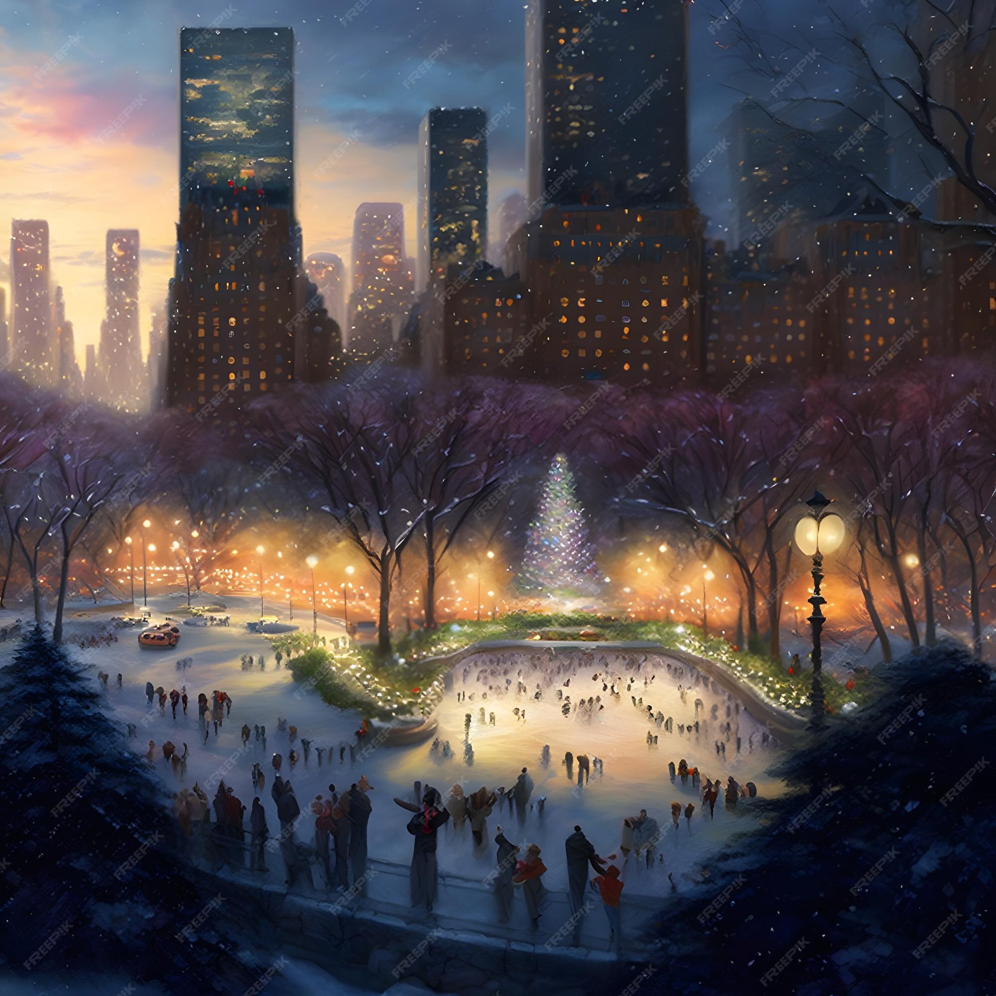Premium Photo Illuminated central park at christmas night many people