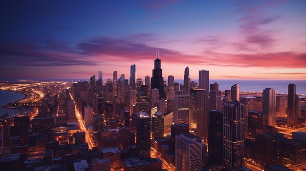 Photo illuminated chicago city