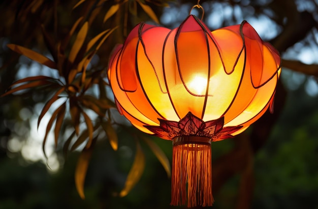 Illuminated chinese lantern at dusk