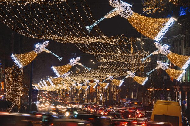 Illuminated Christmas decorations in the street