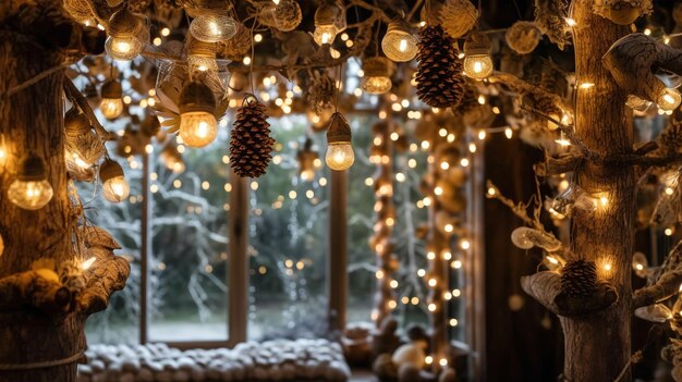 Illuminated Christmas garland in a tranquil setting