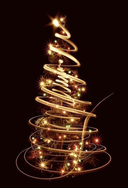 Foto albero di natale illuminato di notte