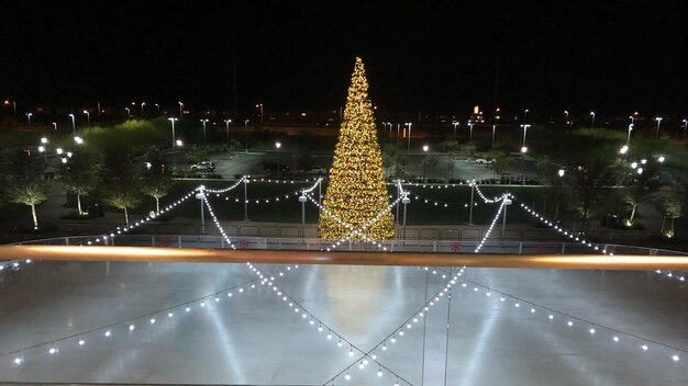 Foto albero di natale illuminato di notte