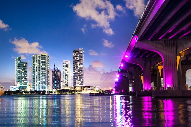 illuminated city at night