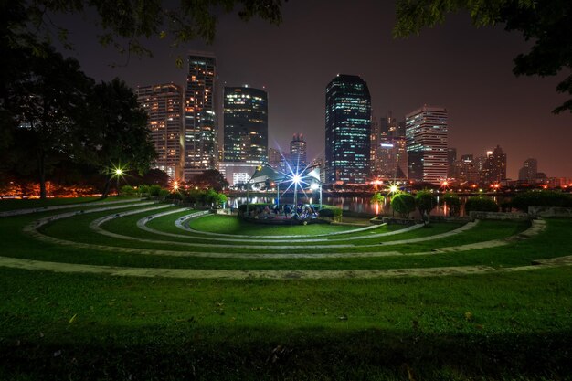 Illuminated city at night