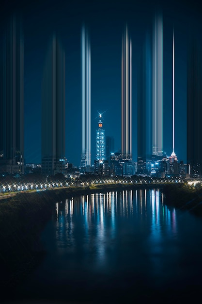 Illuminated city at night
