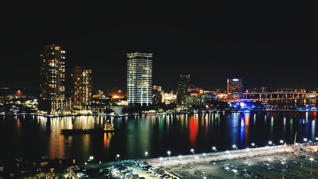 Illuminated city at night