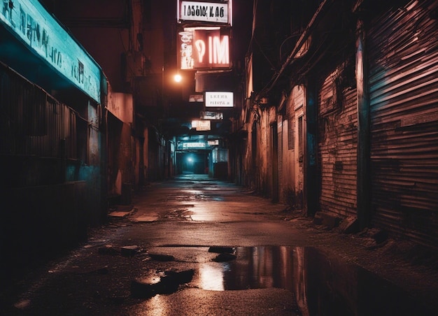 Photo a illuminated city skyline wet streets blurred motion cyberpunk urban scenery