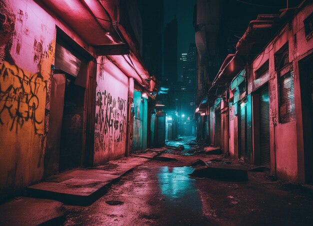 Photo a illuminated city skyline wet streets blurred motion cyberpunk urban scenery