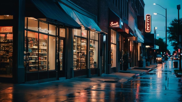 Illuminated City Street at Night