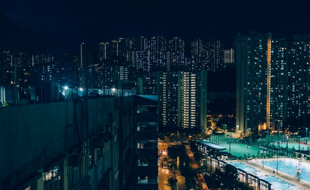 Illuminated cityscape at night