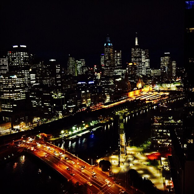 Illuminated cityscape at night