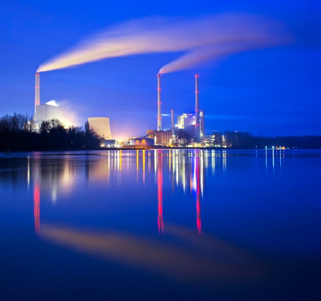 Illuminated coal power plant in germany