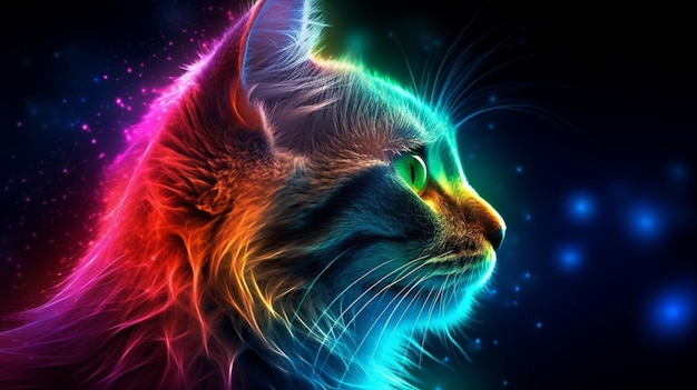Illuminated colorful cat painting beautiful art Ai generated art